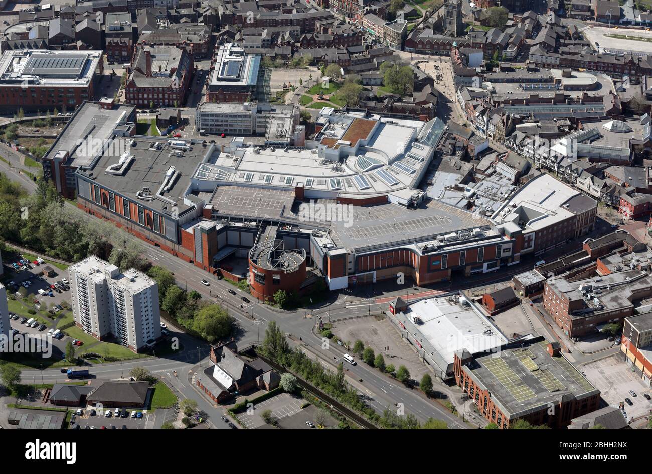 Luftaufnahme des Grand Arcade Shopping Centre, Wigan, Großbritannien Stockfoto