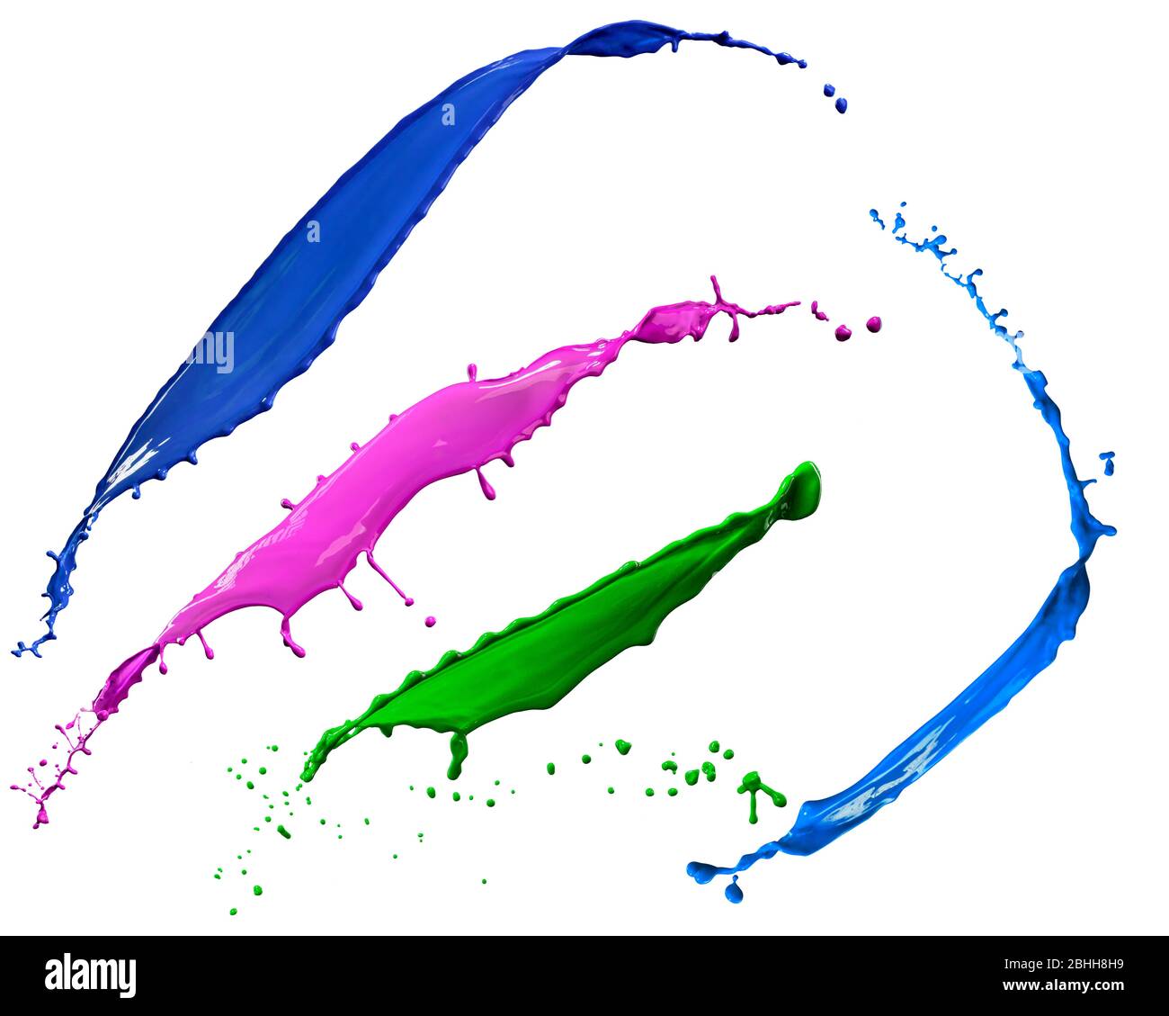 Herrliche verschiedene Farben Farbe Splash isoliert auf weißem Hintergrund Stockfoto