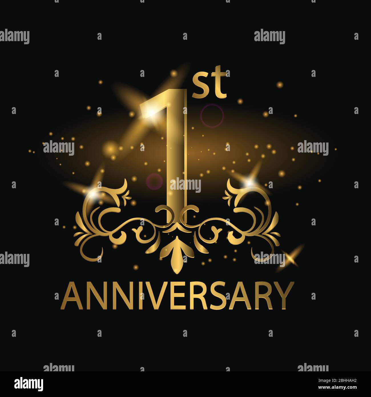 Feier zum 1. Jahrestag. 1. Jubiläum Logo mit Goldfarbe, Folie, Glitzern Stock Vektor
