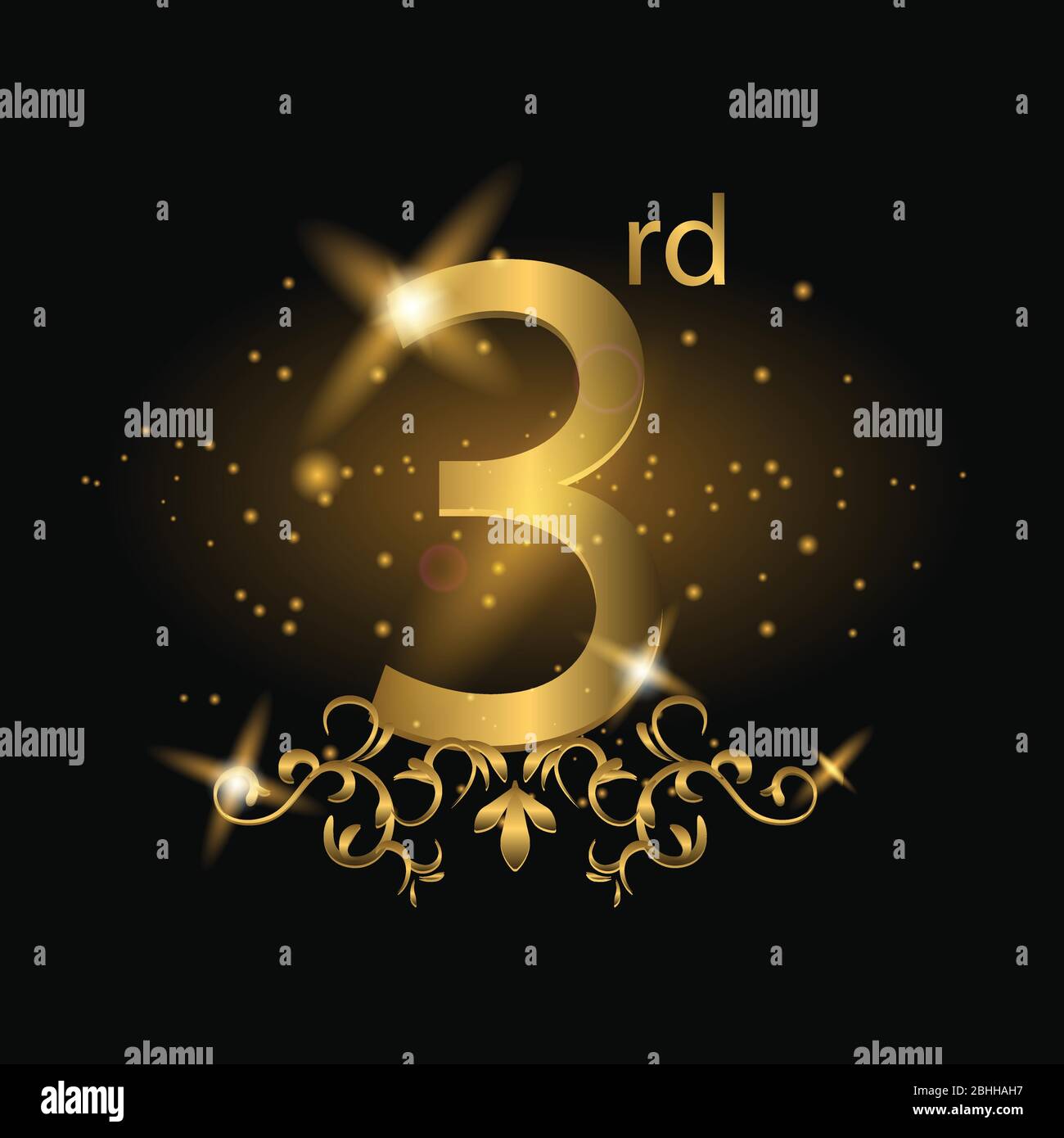 Feier zum 3. Jahrestag. 3. Jahrestag Logo mit Goldfarbe, Folie, funkeln Stock Vektor