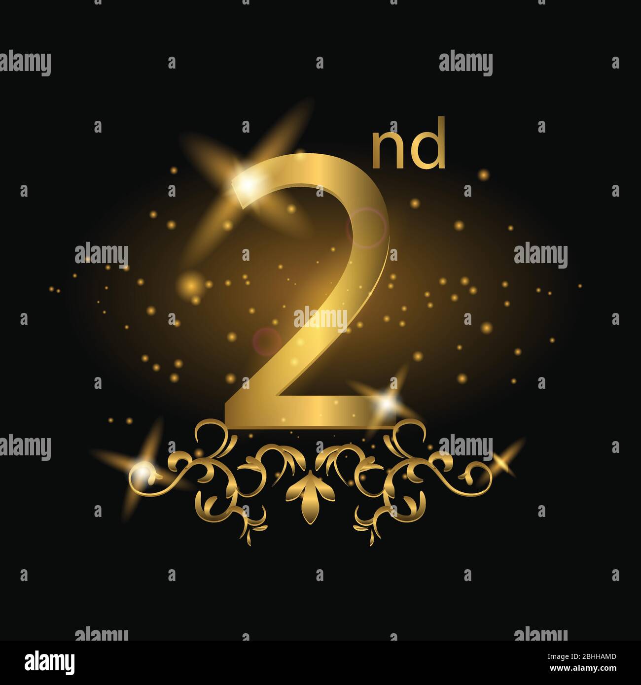 Feier zum 2. Jahrestag. 2. Jahrestag Logo mit Goldfarbe, Folie, funkeln Stock Vektor