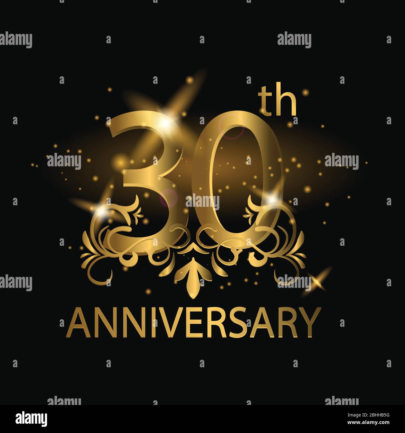30 Jahre Jubiläumsfeier. 30. Jubiläum Logo mit Goldfarbe, Folie, Glitzern Stock Vektor