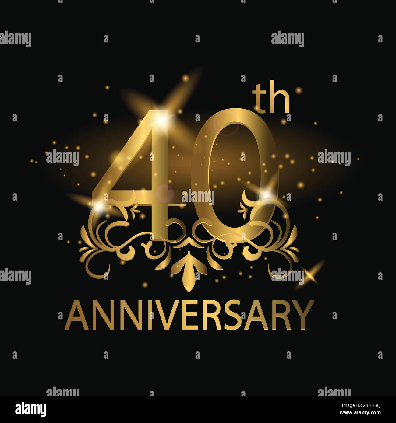 40 Jahre Jubiläumsfeier. 40. Jubiläum Logo mit Goldfarbe, Folie, Glitzern Stock Vektor