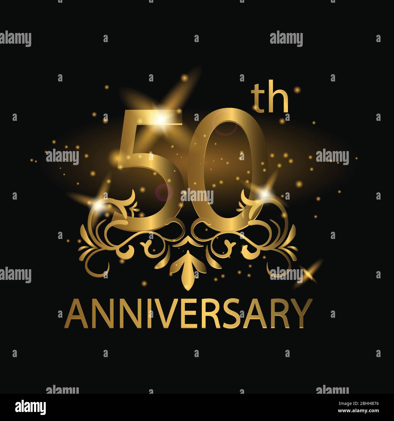 50 Jahre Jubiläumsfeier. 50. Jubiläum Logo mit Goldfarbe, Folie, Glitzern Stock Vektor