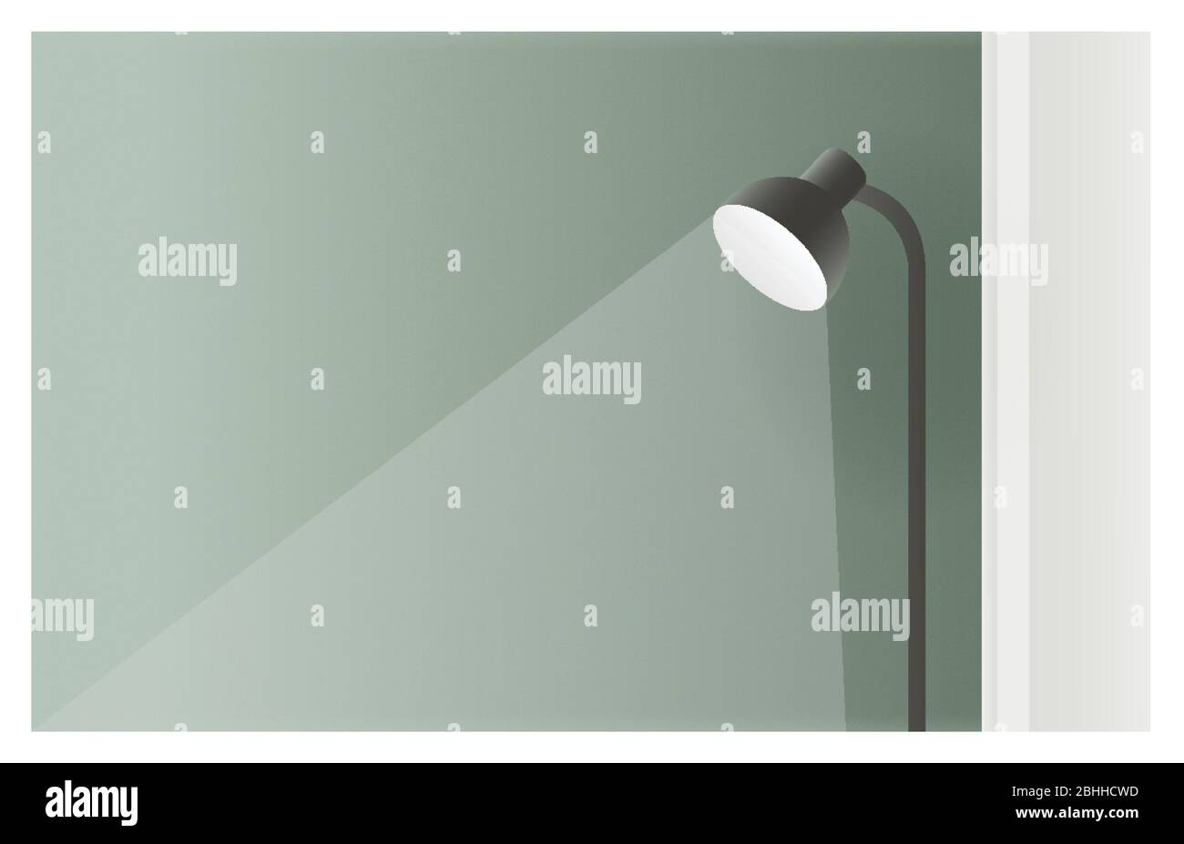 Innen aus Metall Stehleuchte im Raum mit grüner Wand Stock Vektor