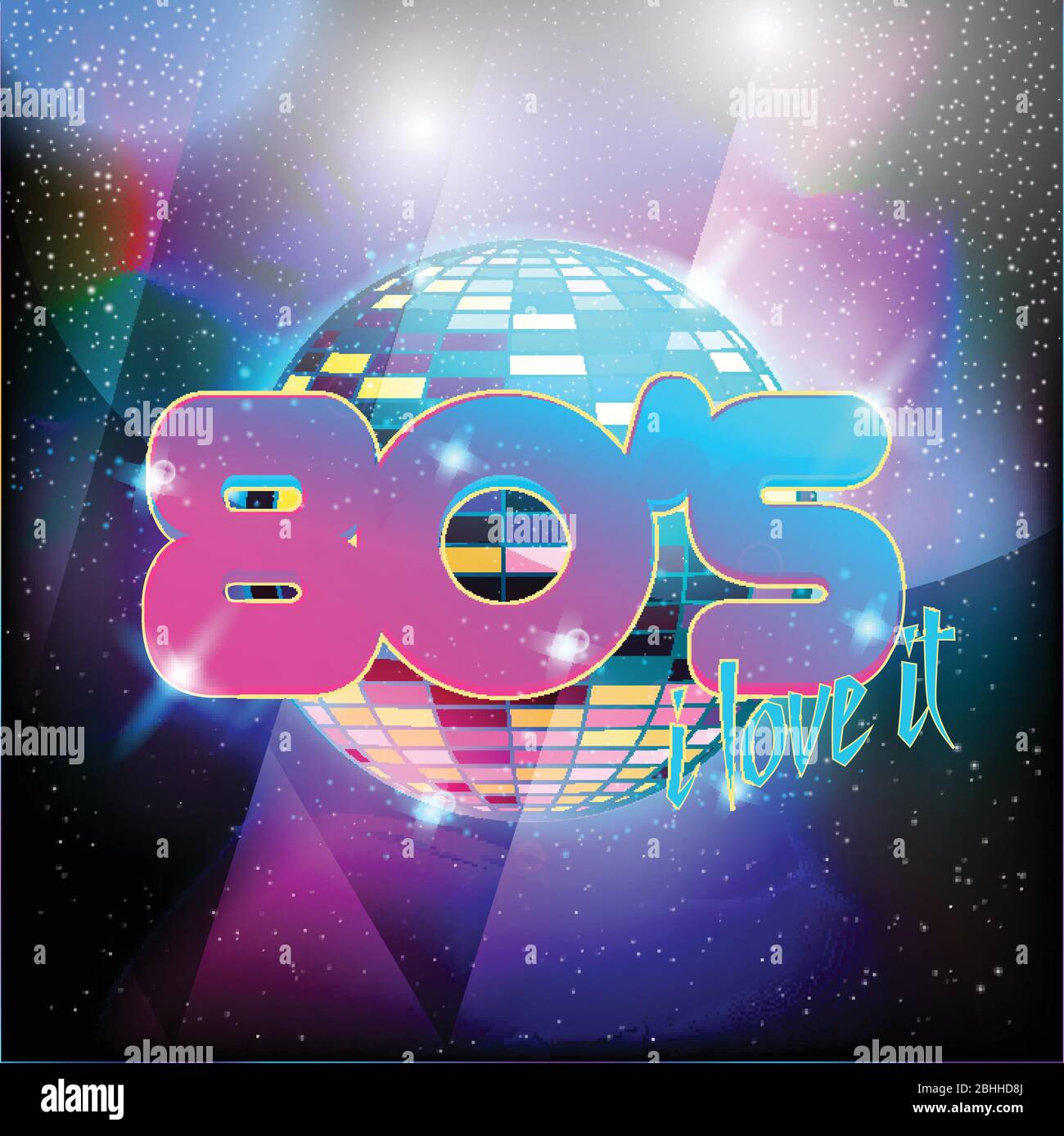 80er Jahre Disco-Design im Retro-Stil in Neon. Landschaft mit Gitter im Stil der 80er Jahre Retro Stock Vektor