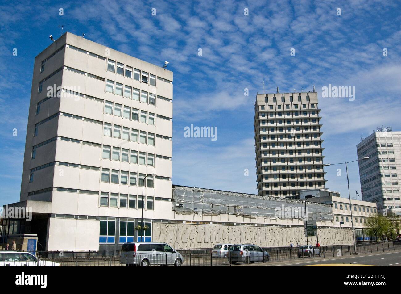 Blick über die Marylebone Road der Paddington Green Police Station. Mutmaßliche Terroristen werden oft zur Befragung hierher gebracht. Stockfoto