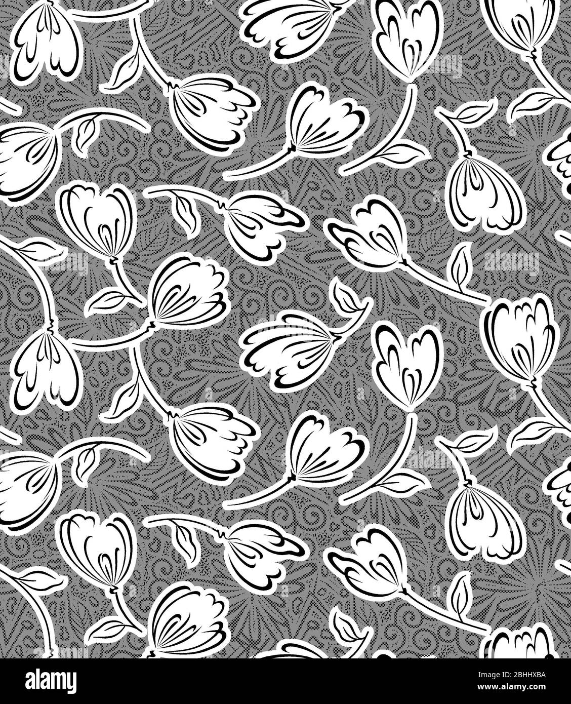 Nahtlose florale schwarz weiß Design Hintergrund Textur Stockfoto