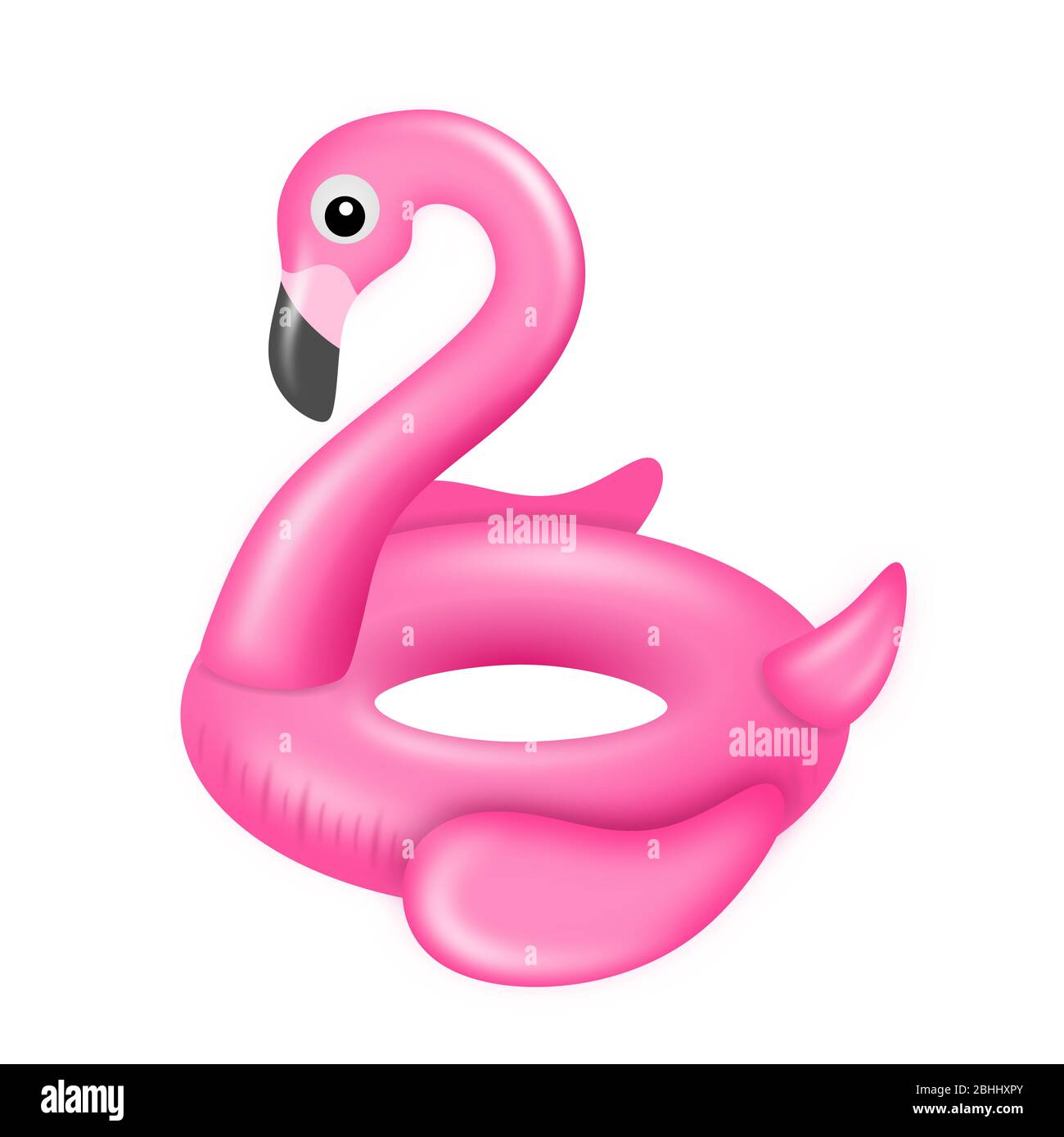 Isolierter Flamingo-Schwimmring. Aufblasbares Gummispielzeug. Stockfoto