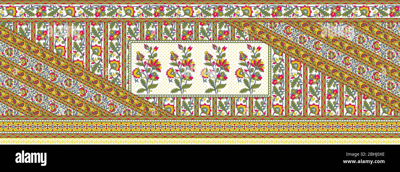 Floral mughal Blume Grenze Dupatta Design weißen Hintergrund Stockfoto