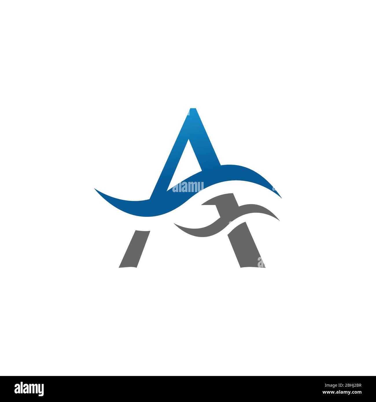 Anfangsbuchstabe EINE blaue und graue Farbe mit Waves Icon Logo Vorlage Design Vektor-Bild isoliert auf einem weißen Hintergrund Stock Vektor