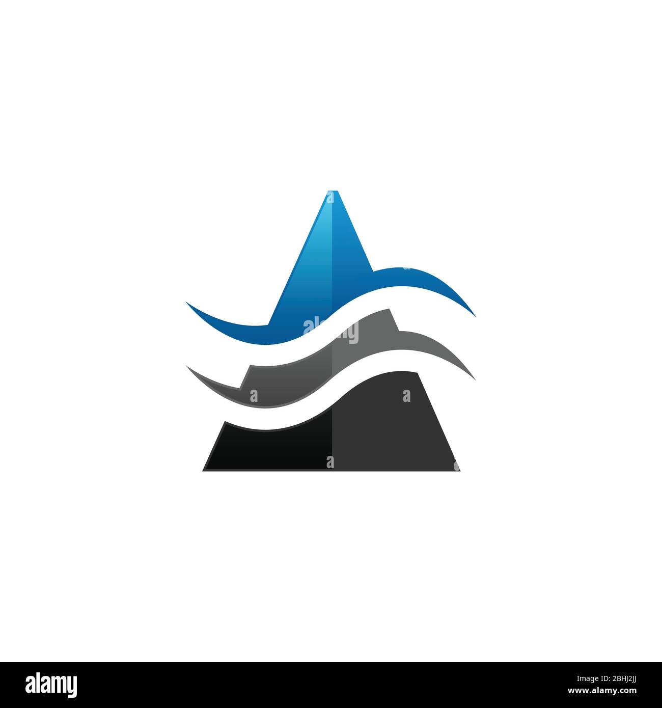 Anfangsbuchstabe EINE blaue und graue Farbe mit Waves Icon Logo Vorlage Design Vektor-Bild isoliert auf einem weißen Hintergrund Stock Vektor