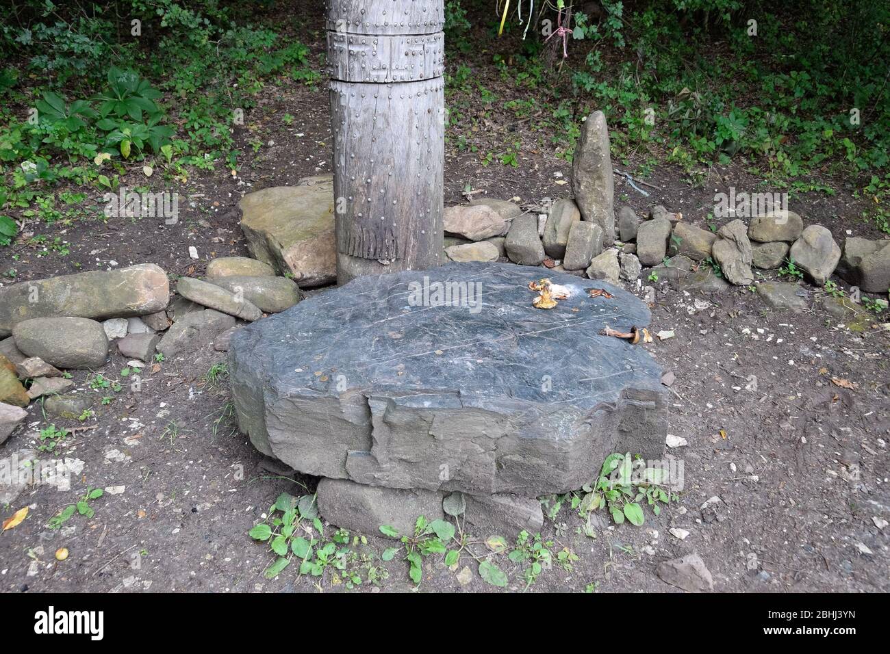 Der Tempel von Dagboga, ein heidnisches Idol im Bergwald von Shapsugi. Dazbog Stockfoto