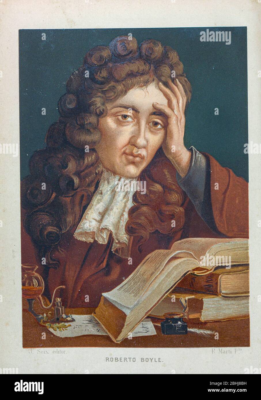 Robert Boyle FRS (25. Januar 1627 – 31. Dezember 1691) war ein anglo-irischer Naturphilosoph, Chemiker, Physiker und Erfinder. Boyle gilt heute weitgehend als der erste moderne Chemiker und einer der Pioniere der modernen experimentellen wissenschaftlichen Methode. Er ist am besten bekannt für Boyle's Gesetz, das beschreibt die umgekehrt proportional Beziehung zwischen dem absoluten Druck und Volumen eines Gases, wenn die Temperatur konstant gehalten wird innerhalb eines geschlossenen Systems. Unter seinen Werken gilt der skeptische Chymist als Eckstein im Bereich der Chemie. Er war ein frommer Anglikaner und ist bekannt Stockfoto