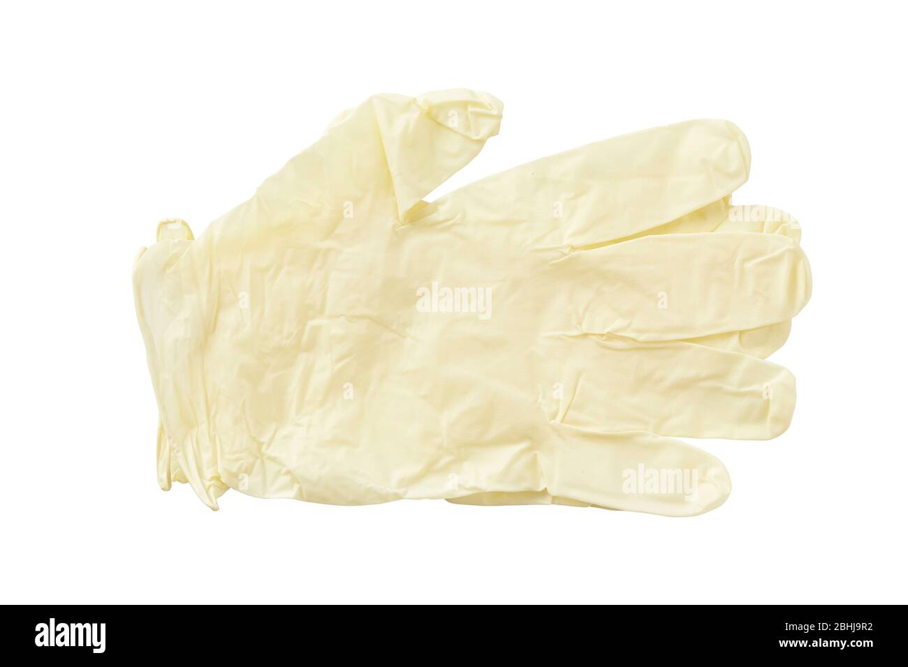 Medizinischer Handschuh auf weißem Hintergrund isoliert. Nahaufnahme Stockfoto