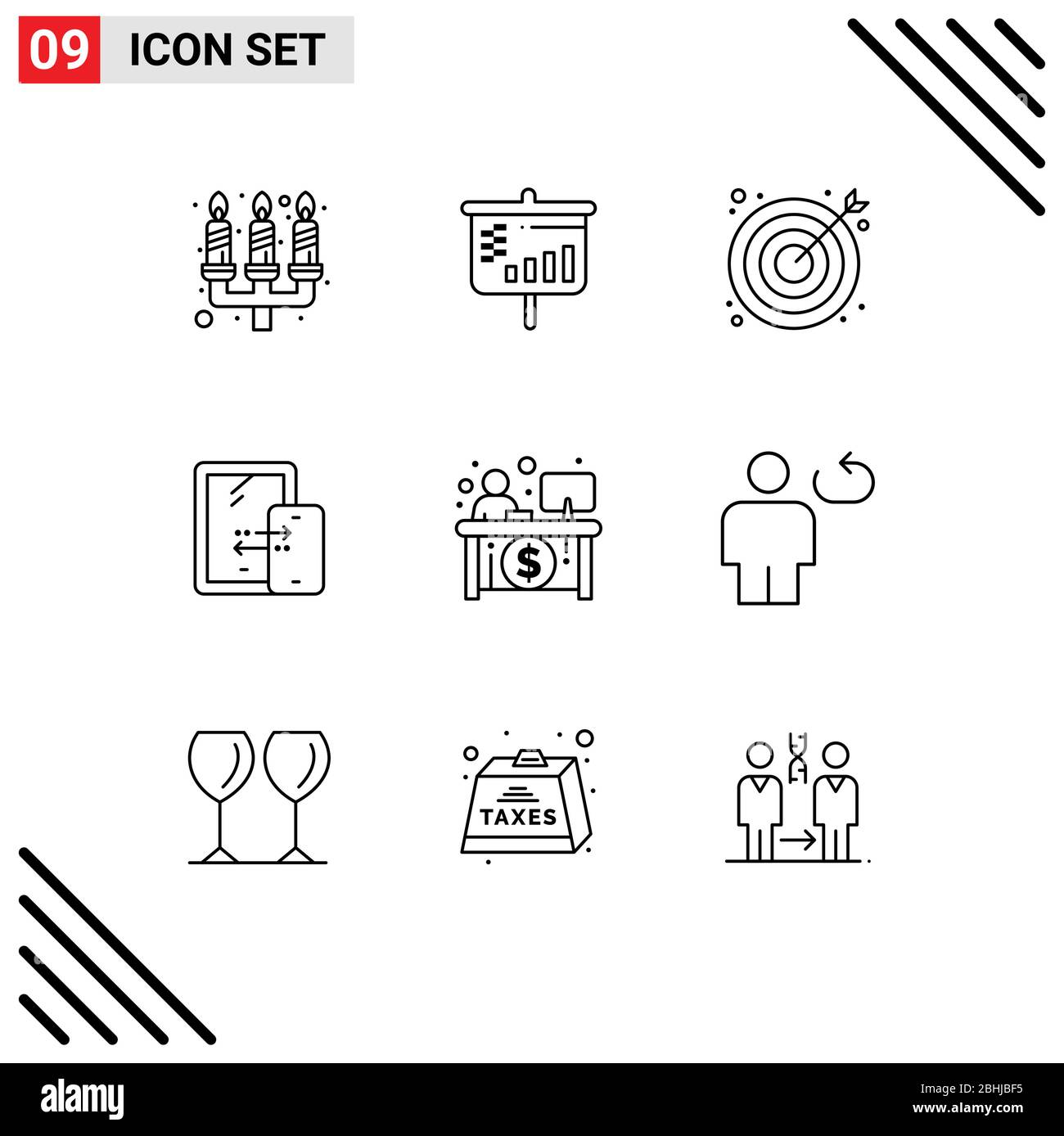 Outline Pack von 9 Universal Symbole der Wirtschaft, Technologie, Suche, Speicherung, mobile editierbare Vektor Design-Elemente Stock Vektor