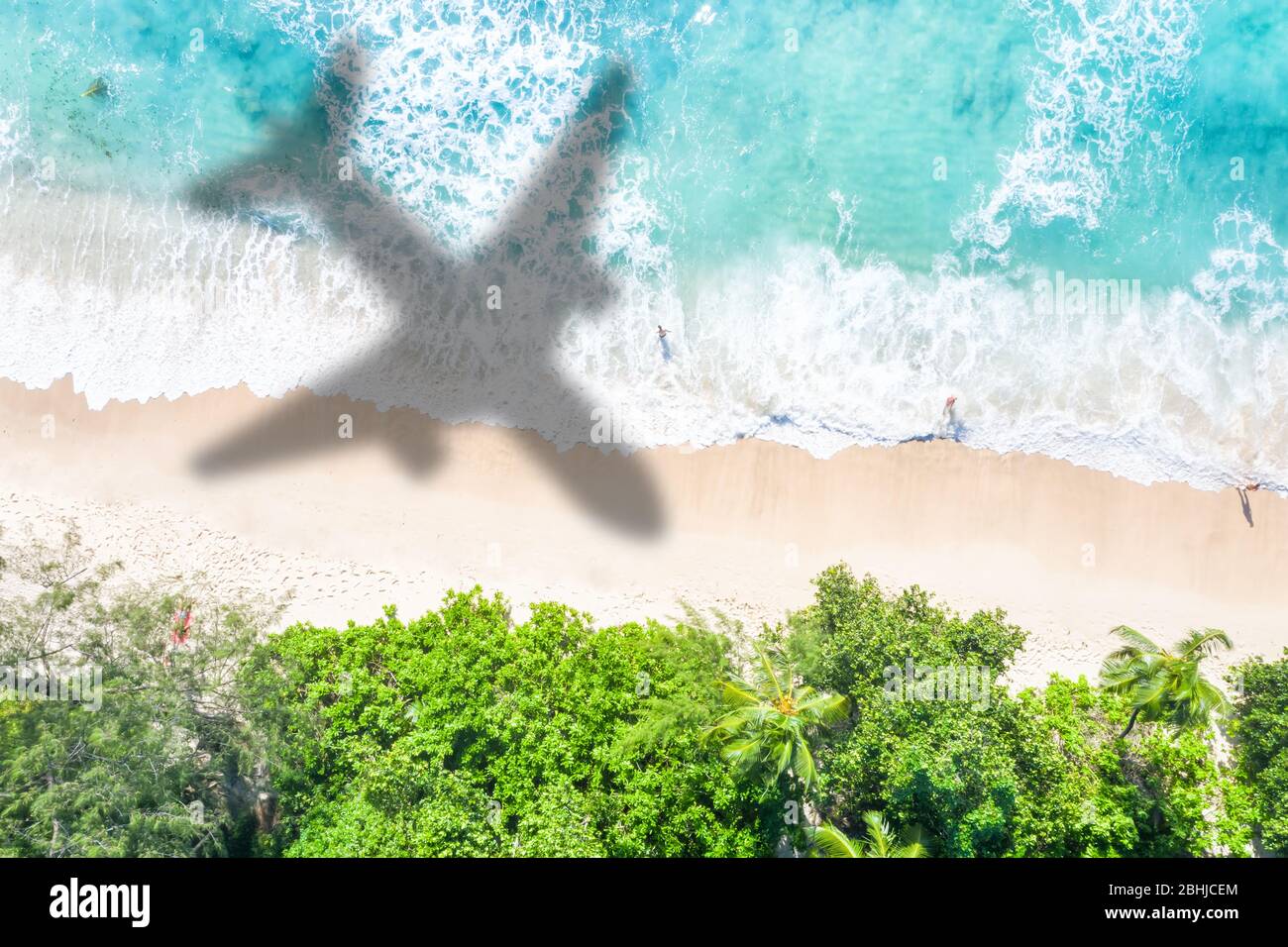 Symbolische Bild Urlaub Reise Reisen Seeflugzeug fliegen Seychellen Strand Wellen Stockfoto