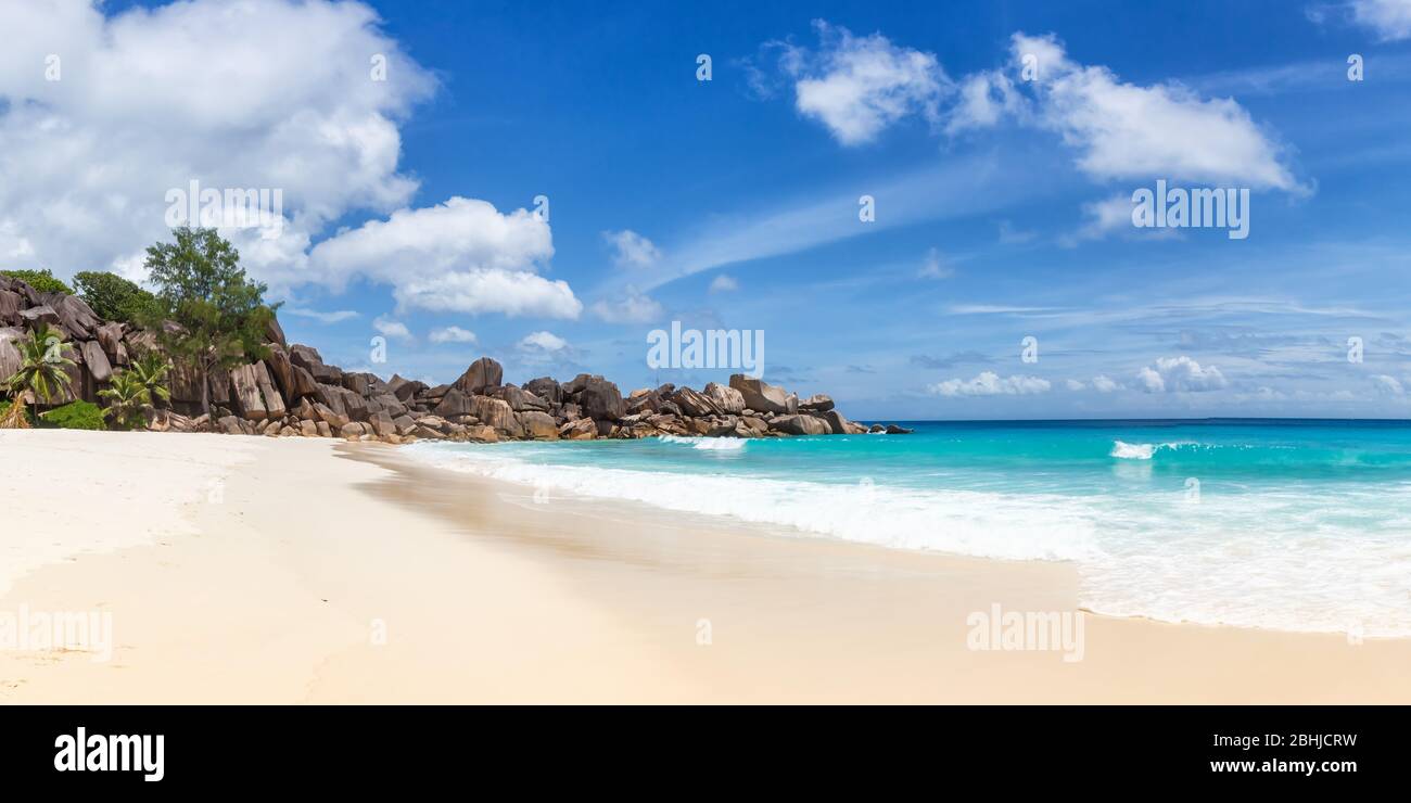 Seychellen Grand Anse Strand La Digue Insel Urlaub Reisen Reisen Entspannen Stockfoto