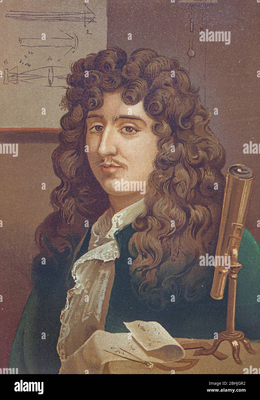Christiaan Huygens [Cristian Huygens] auch Hugenius oder Huyghens; (14. April 1629 – 8. Juli 1695), war ein niederländischer Physiker, Mathematiker, Astronom und Erfinder, der weithin als einer der größten Wissenschaftler aller Zeiten und eine wichtige Figur in der wissenschaftlichen Revolution angesehen wird. In der Physik, Huygens machte bahnbrechende Beiträge in Optik und Mechanik, während als Astronom ist er vor allem bekannt für seine Studien über die Ringe des Saturn und die Entdeckung seines Mondes Titan. Als Erfinder verbesserte er das Design des Teleskops mit der Erfindung des Huygenschen Okular. Seine berühmteste inVenti Stockfoto