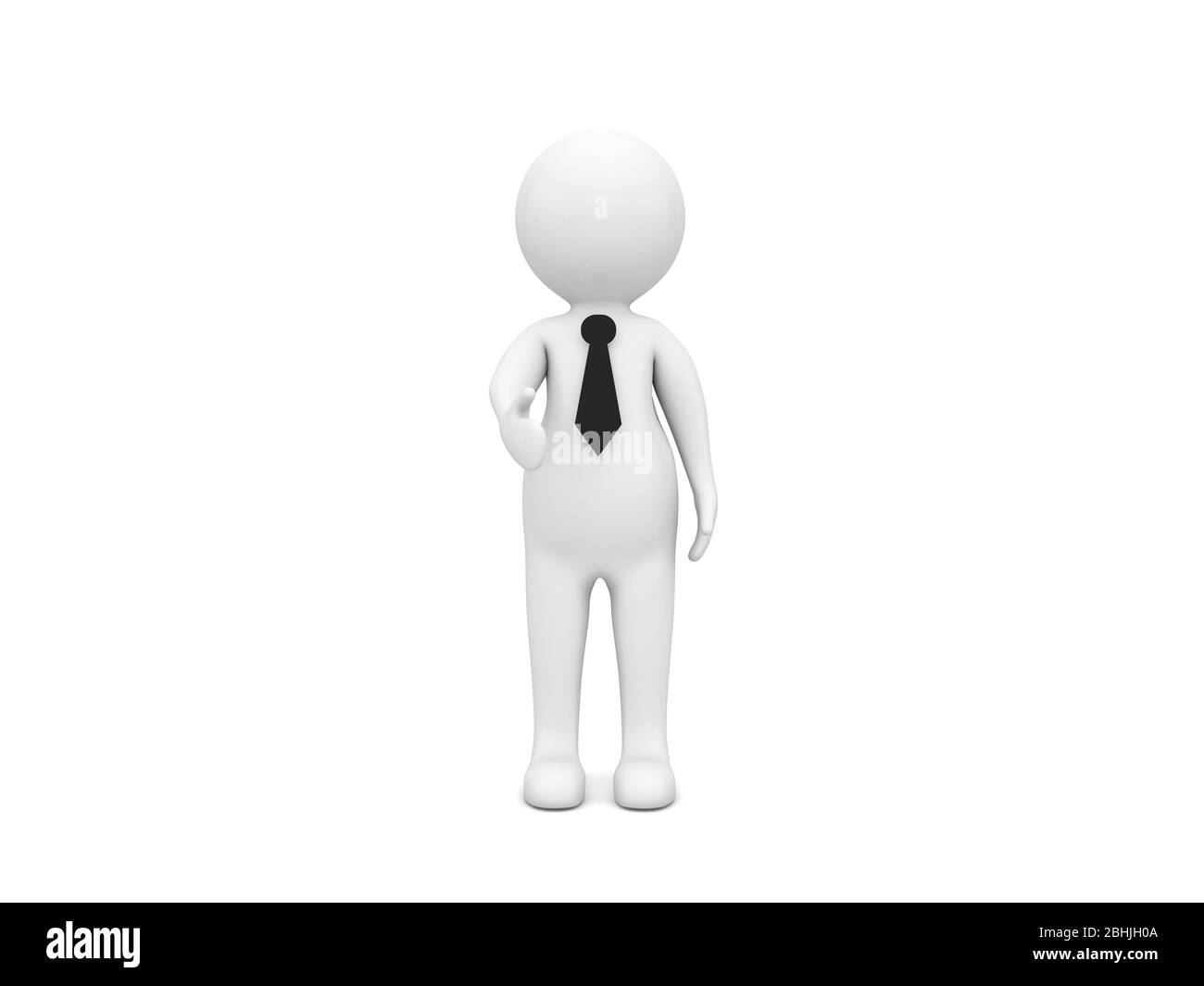 3d-Charakter Geschäftsmann hält seine Hand für einen Handschlag auf einem weißen Hintergrund. 3d-Renderdarstellung. Stockfoto
