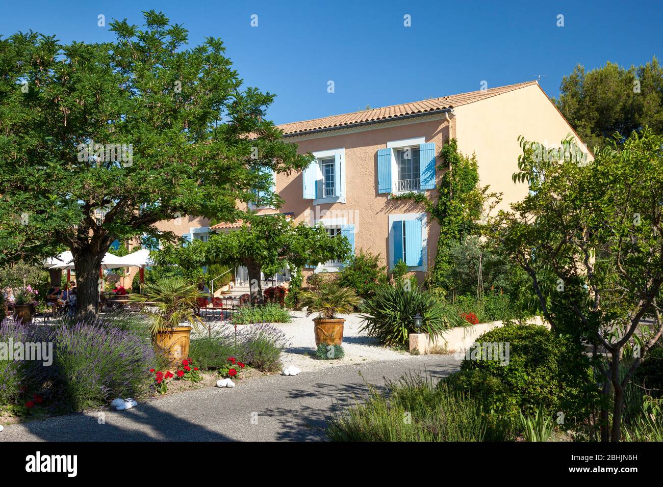 Früh morgens im Canto Cigalo - einem Boutique-Hotel in St Remy de Provence, Frankreich Stockfoto