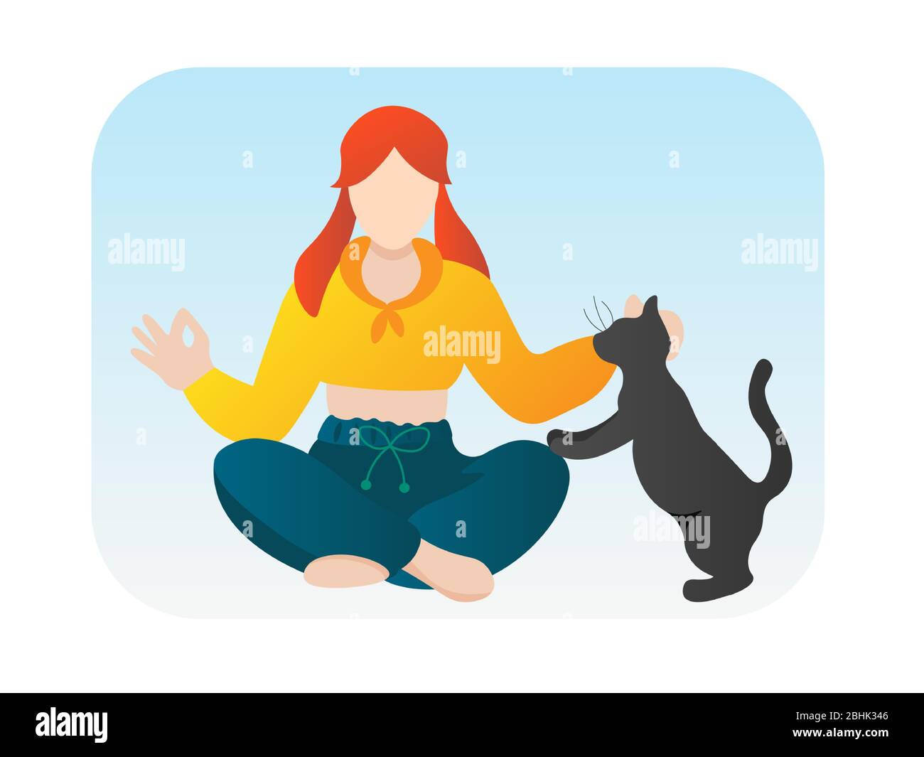 Mädchen tun Yoga mit Katze Vektor Cartoon-Charakter. Frau meditiert mit Heimtier isoliert auf weiß. Sportliche Dame und Haustier Vektor-Illustration in Stock Vektor