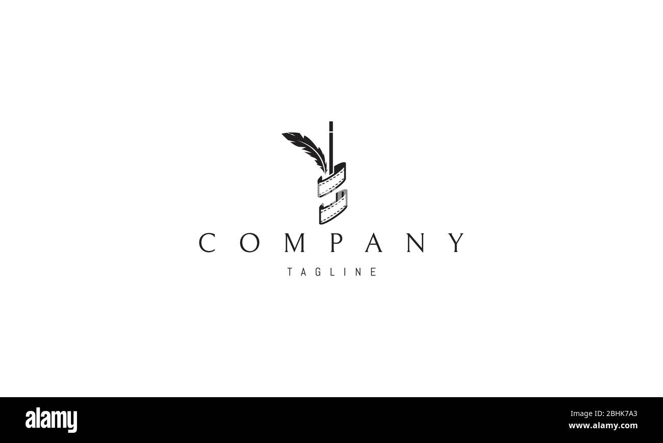 Vektor-Logo, auf dem ein abstraktes Bild eines Schreibglases in Form eines Films, in dem es einen Stift und Tintenstift. Stock Vektor