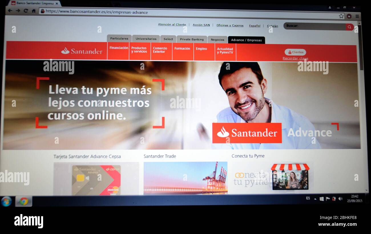 Website der Sandander Bank -página Web de Banco Sandander Stockfoto
