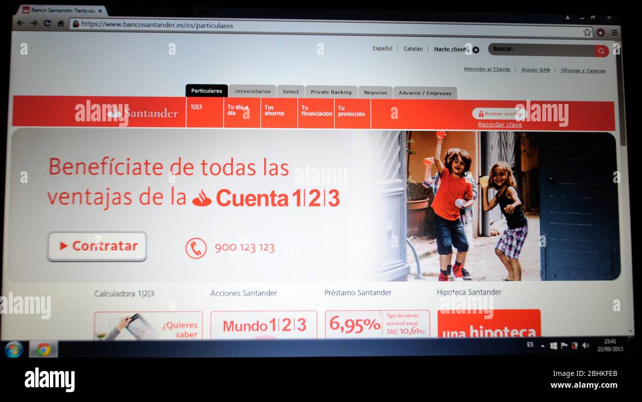 Website der Sandander Bank -página Web de Banco Sandander Stockfoto