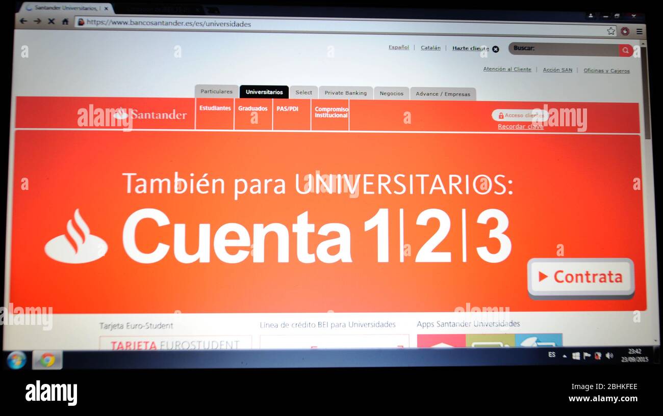 Website der Sandander Bank -página Web de Banco Sandander Stockfoto