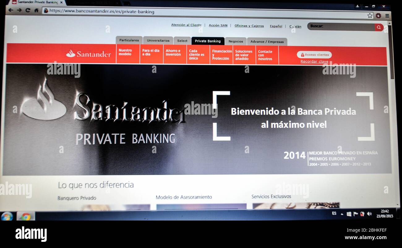 Website der Sandander Bank -página Web de Banco Sandander Stockfoto