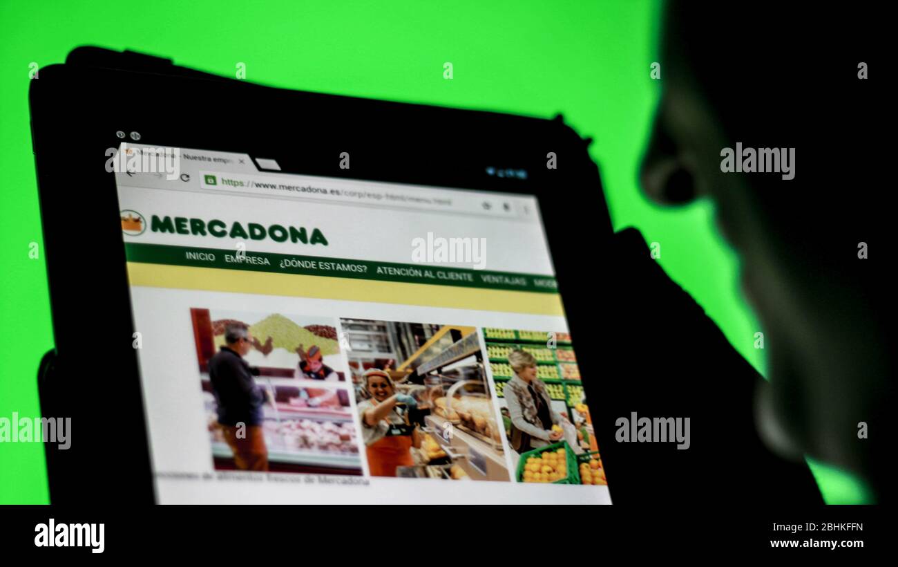 Die Website des Supermarktes Mercadona- la página Web del supermercado Mercadona Stockfoto