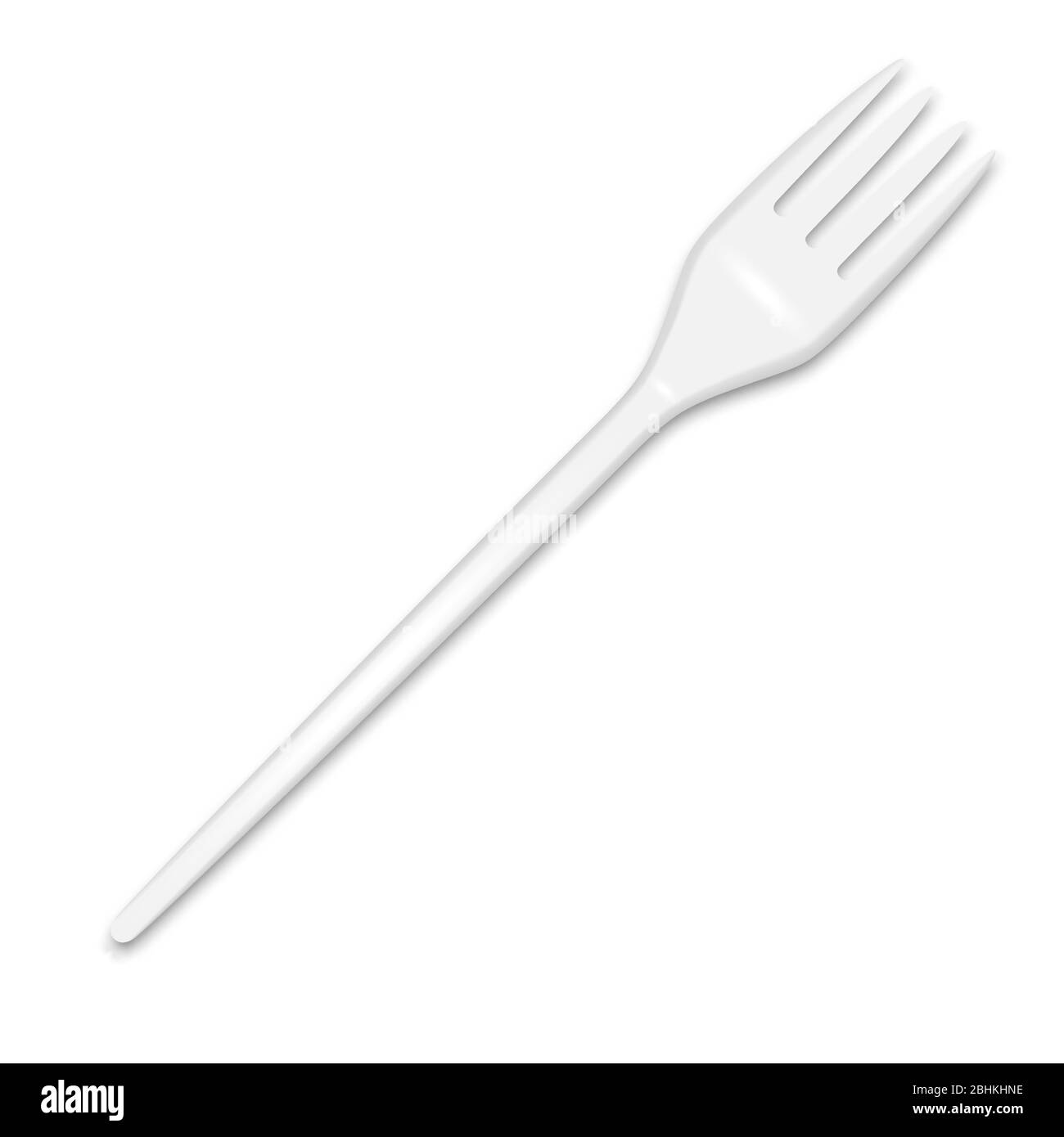 Vector 3d realistisches Besteck - Weisses Kunststoff Einweg Gabel Symbol isoliert auf weißem Hintergrund. Draufsicht. Designvorlage, Mock Up für Grafiken Stock Vektor