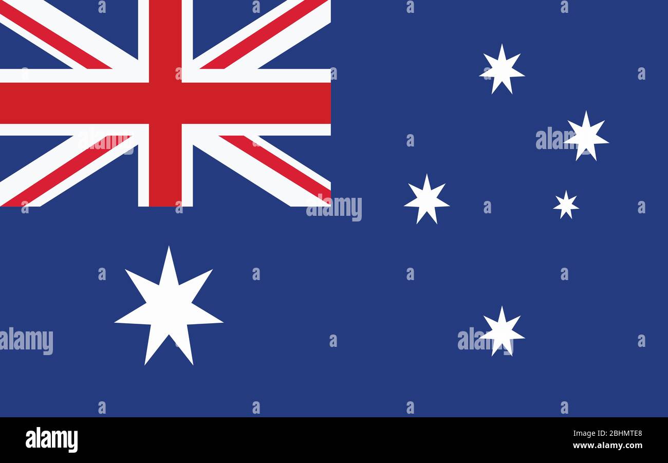Australien Flagge Vektorgrafik. Rechteckige Abbildung der australischen Flagge. Die australische Landesflagge ist ein Symbol für Freiheit, Patriotismus und Unabhängigkeit. Stock Vektor
