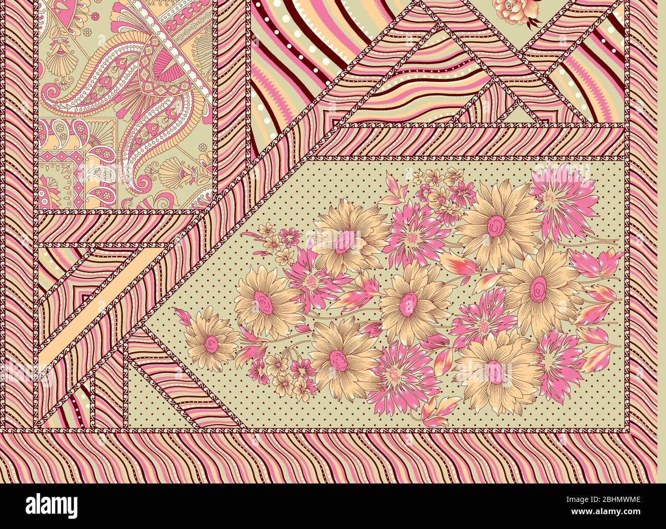 Dekorative Blumenblume und geometrisches Muster Stockfoto