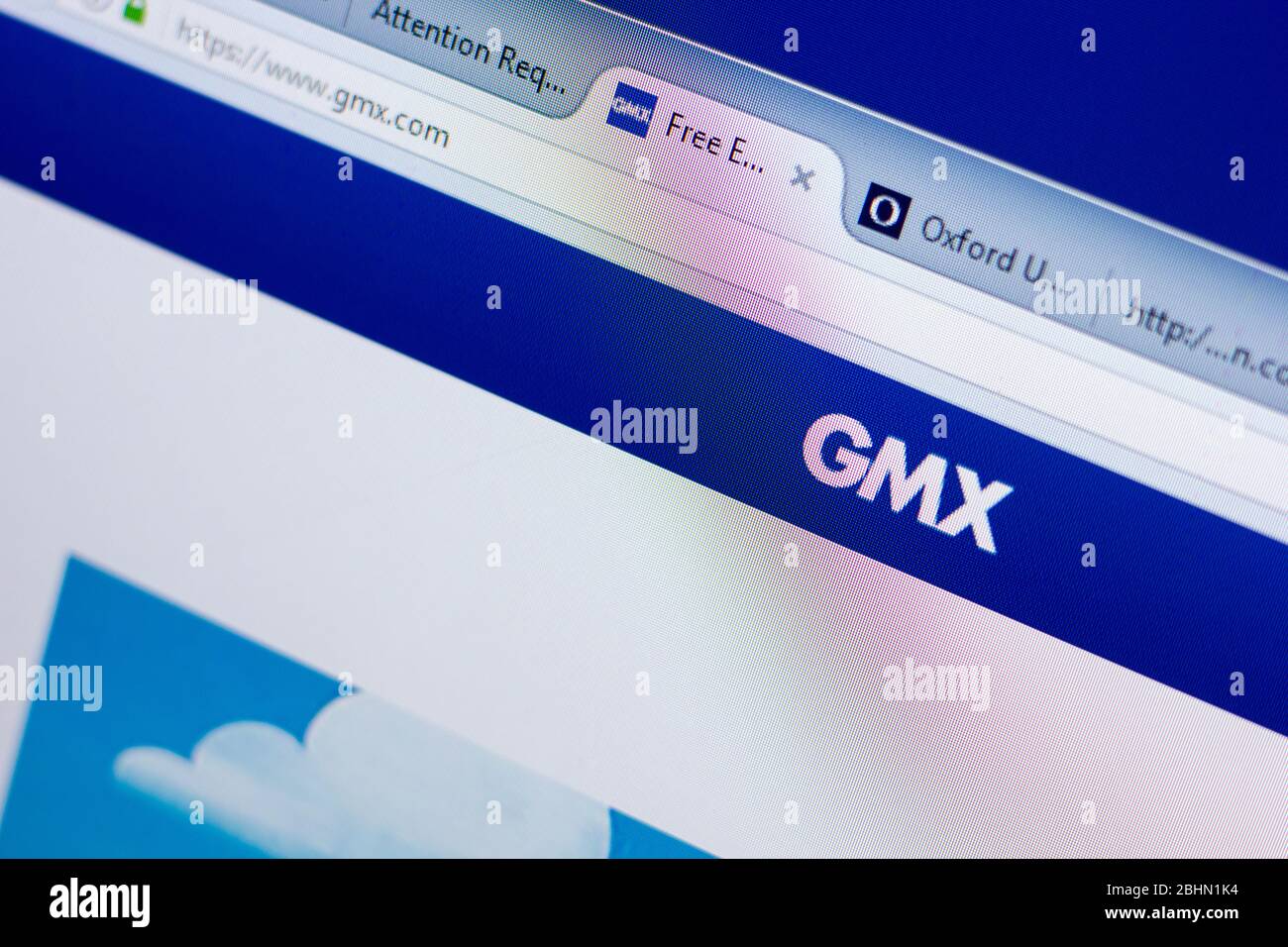 Rjasan, Russland - 08. Mai 2018: GMX-Website auf dem Display des PC, url - GMX.com Stockfoto