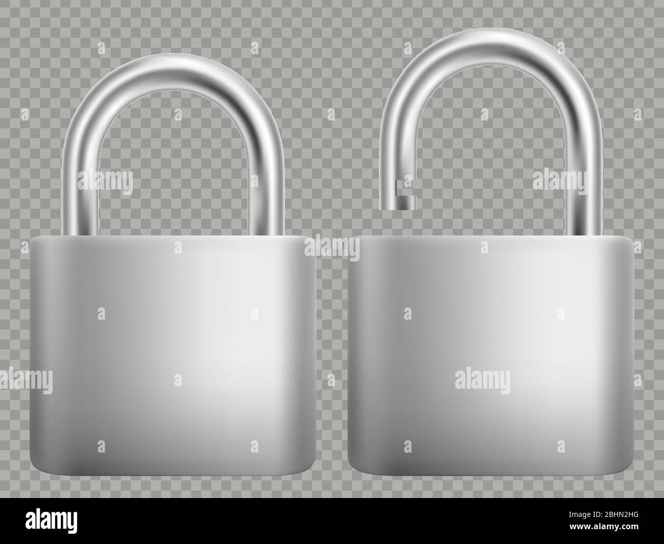Vorhängeschloss-Symbol gesetzt. Stahl- und Goldschloss für Schutz der Privatsphäre, Web- und mobilen Apps. Isoated auf weißem Hintergrund. Geschlossen und offen. Abstraktes Konzept Stock Vektor