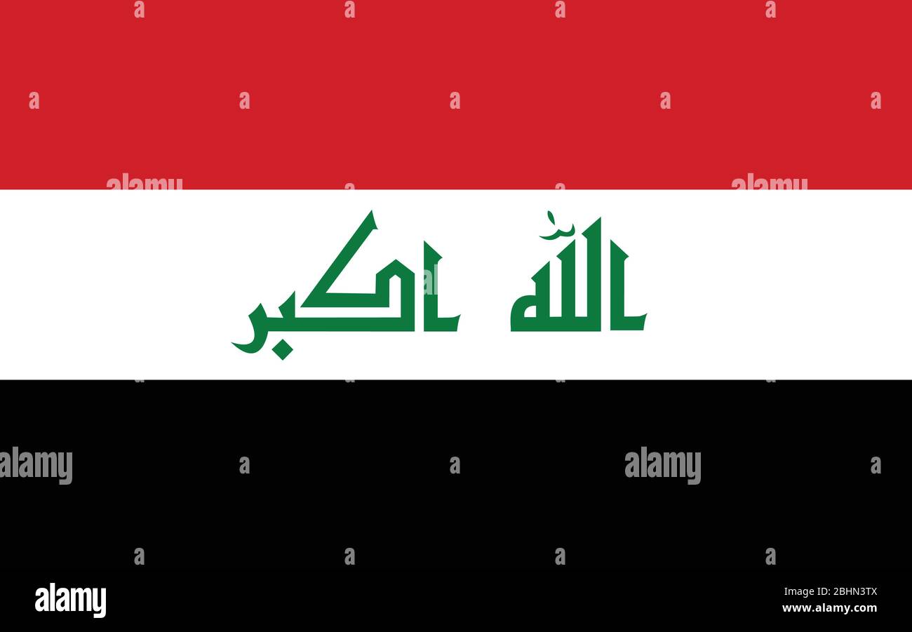 Vektorgrafik der Irak-Flagge. Rechteckige irakische Flagge Illustration. Die irakische Landesflagge ist ein Symbol für Freiheit, Patriotismus und Unabhängigkeit. Stock Vektor