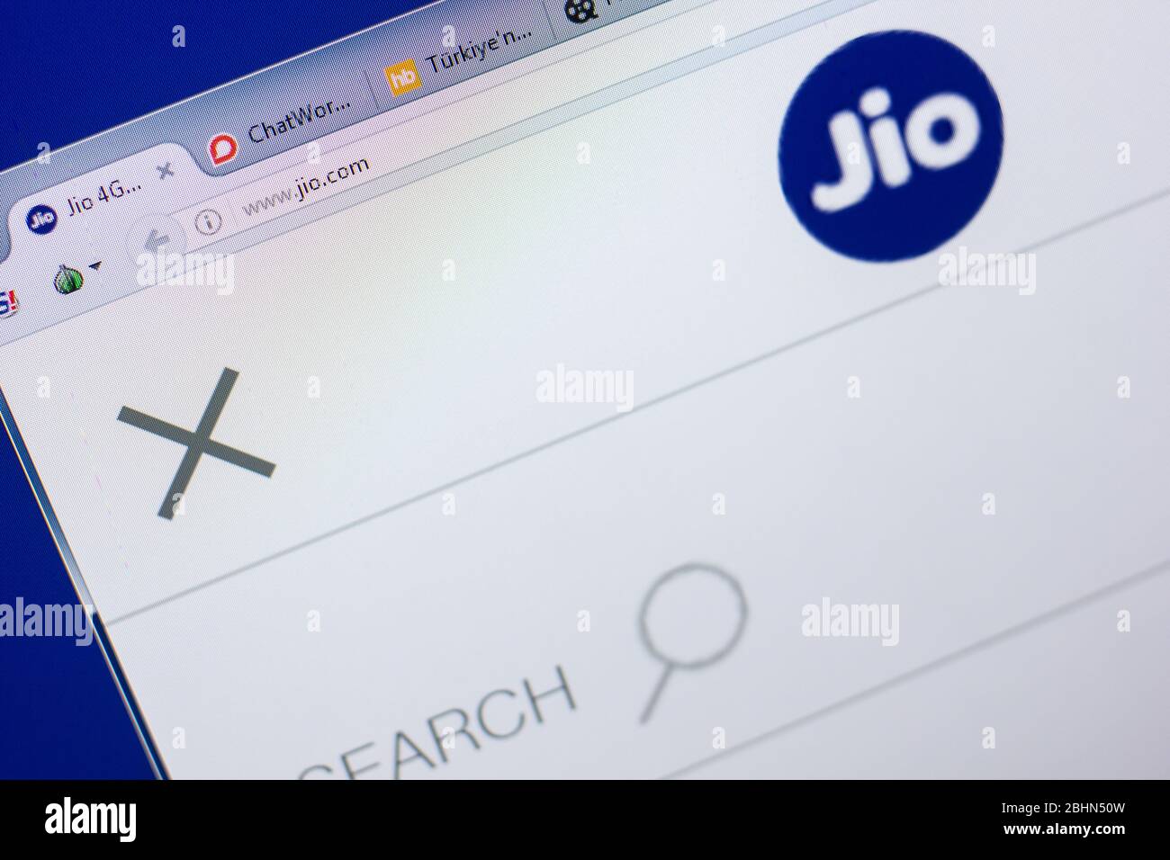 Rjasan, Russland - 13. Mai 2018: Jio Website auf dem Display des PC, url - Jio.com Stockfoto