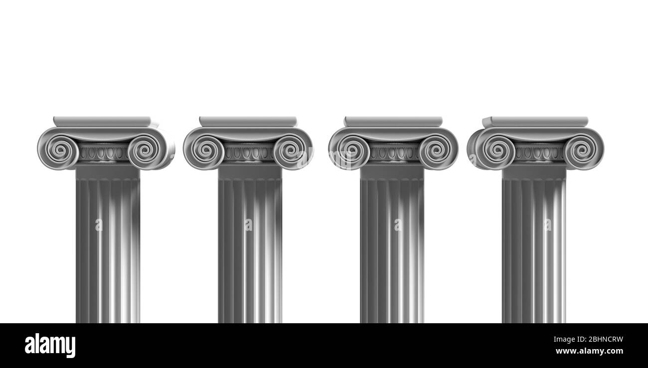 Säulen Sockel, antiken griechischen Stein Marmor, vier ionischen Stil Säulenteil isoliert vor weißem Hintergrund, Präsentation ad Vorlage. 3d-Bild Stockfoto