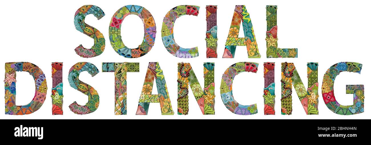 SOZIALE DISTANZ. Vektor dekoratives zentangle Objekt für Dekoration Stock Vektor