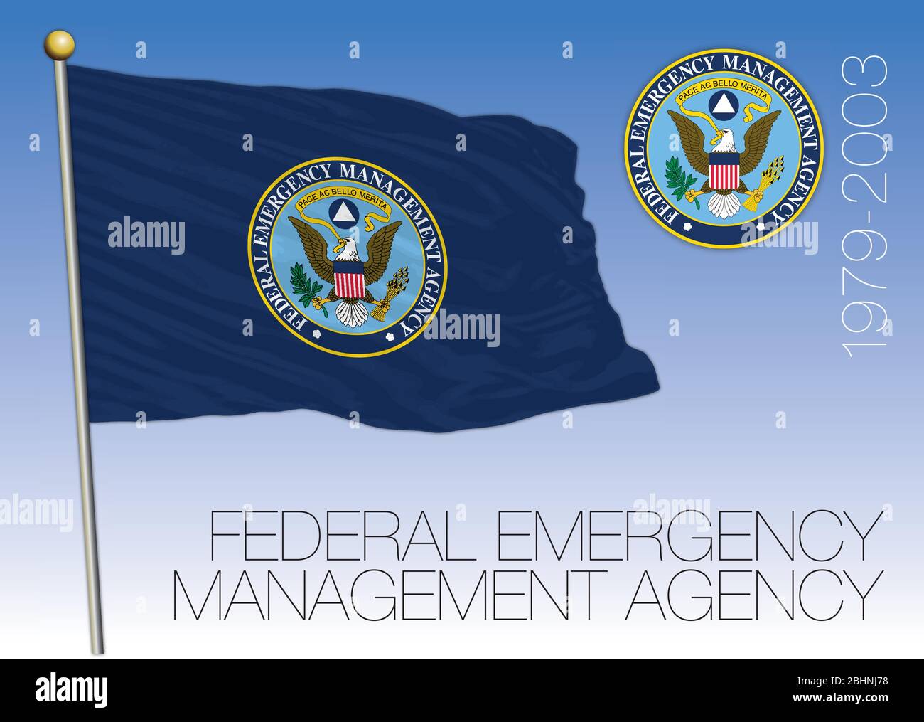 FEMA Federal Emergency Management Agency historische Flagge mit Siegel, USA, USA, Vektorgrafik Stock Vektor