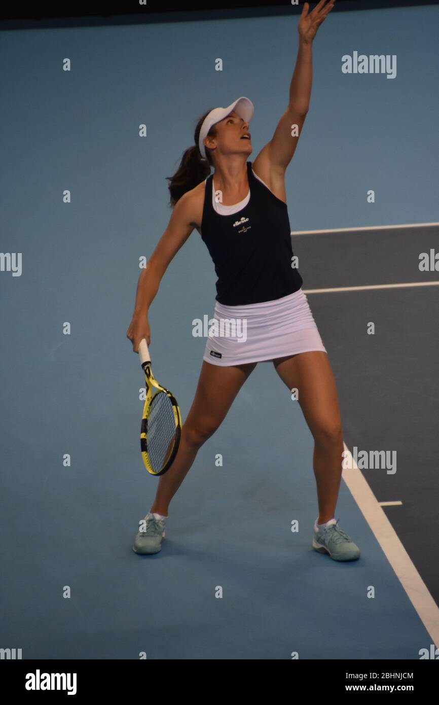 Johanna Konta aus Großbritannien ist am 20. April in der Copper Box Arena London, Olympiapark, beim Tennis FED CUP 2019 Team GB für Frauen dabei Stockfoto