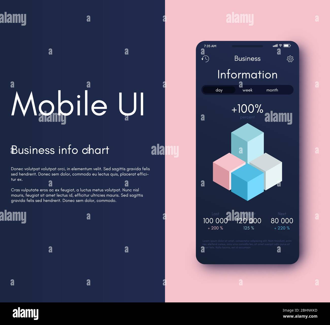 Infografieschnittstelle für mobile Anwendungen. UI-Design, Vektorgrafiken. Infografiken für Web- und Mobilanwendungen Stock Vektor