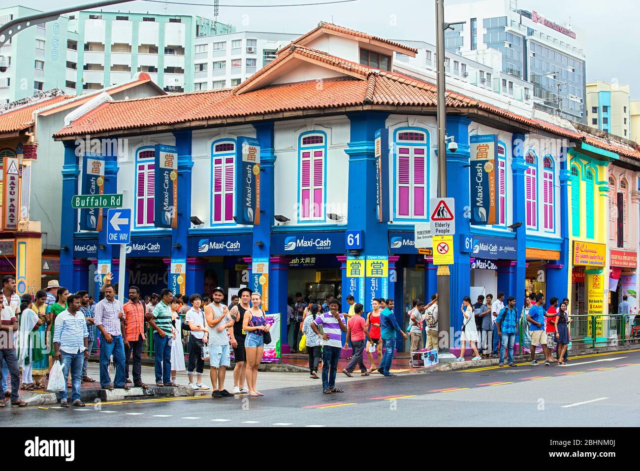 Wanderarbeiter in Little india Street singapur, singapur, Little india singapur, buntes kleines indien, indische Migranten singapur, Wandgemälde Stockfoto