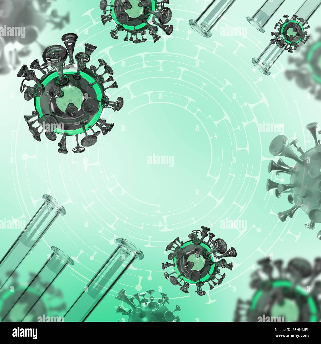 Antivirale Arzneimittelforschung grün abstrakte 3d-Illustration Stockfoto