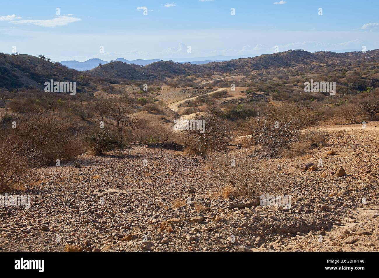 Die Engaresero - Sonjo Straße, die sich durch die Ausläufer des Rift Valley Böschung nahe dem See Natron Stockfoto