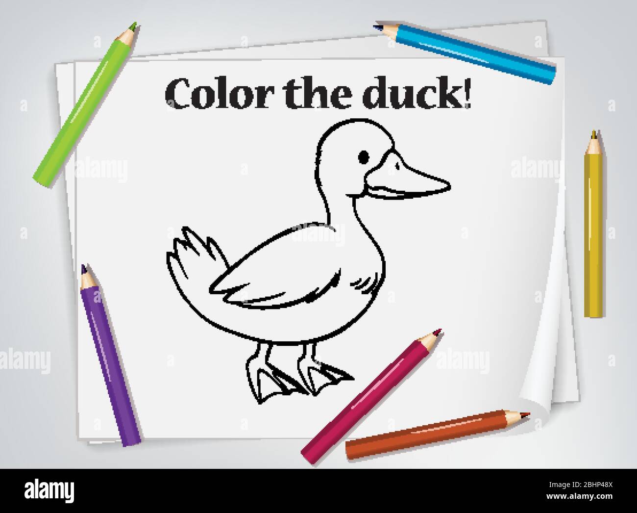 Kinder Ente Färbung Arbeitsblatt Illustration Stock Vektor