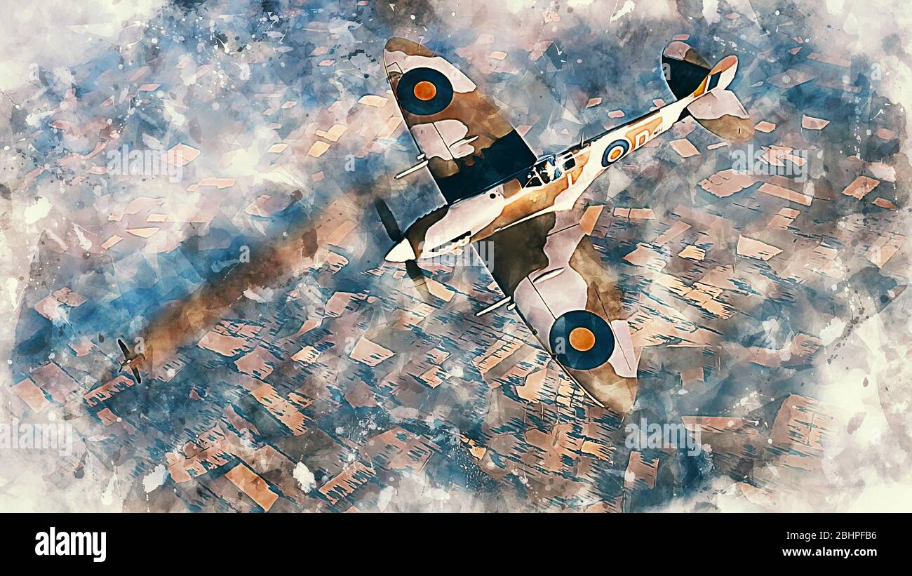 Die Supermarine Spitfire war ein Einsitzer, der von der britischen Firma Supermarine Aviation Works in den 1930er und 1940 produziert wurde Stockfoto