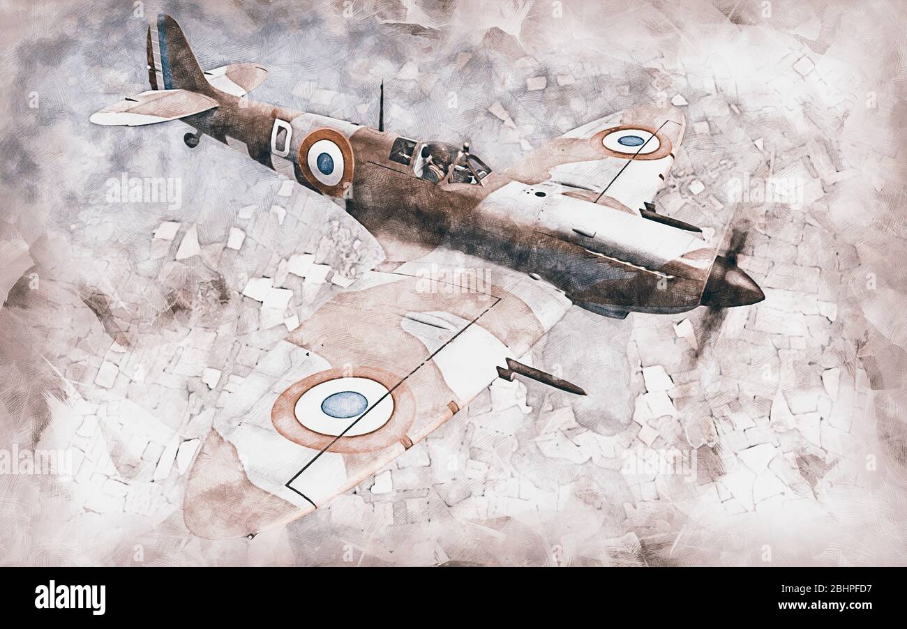 Die Supermarine Spitfire war ein Einsitzer, der von der britischen Firma Supermarine Aviation Works in den 1930er und 1940 produziert wurde Stockfoto